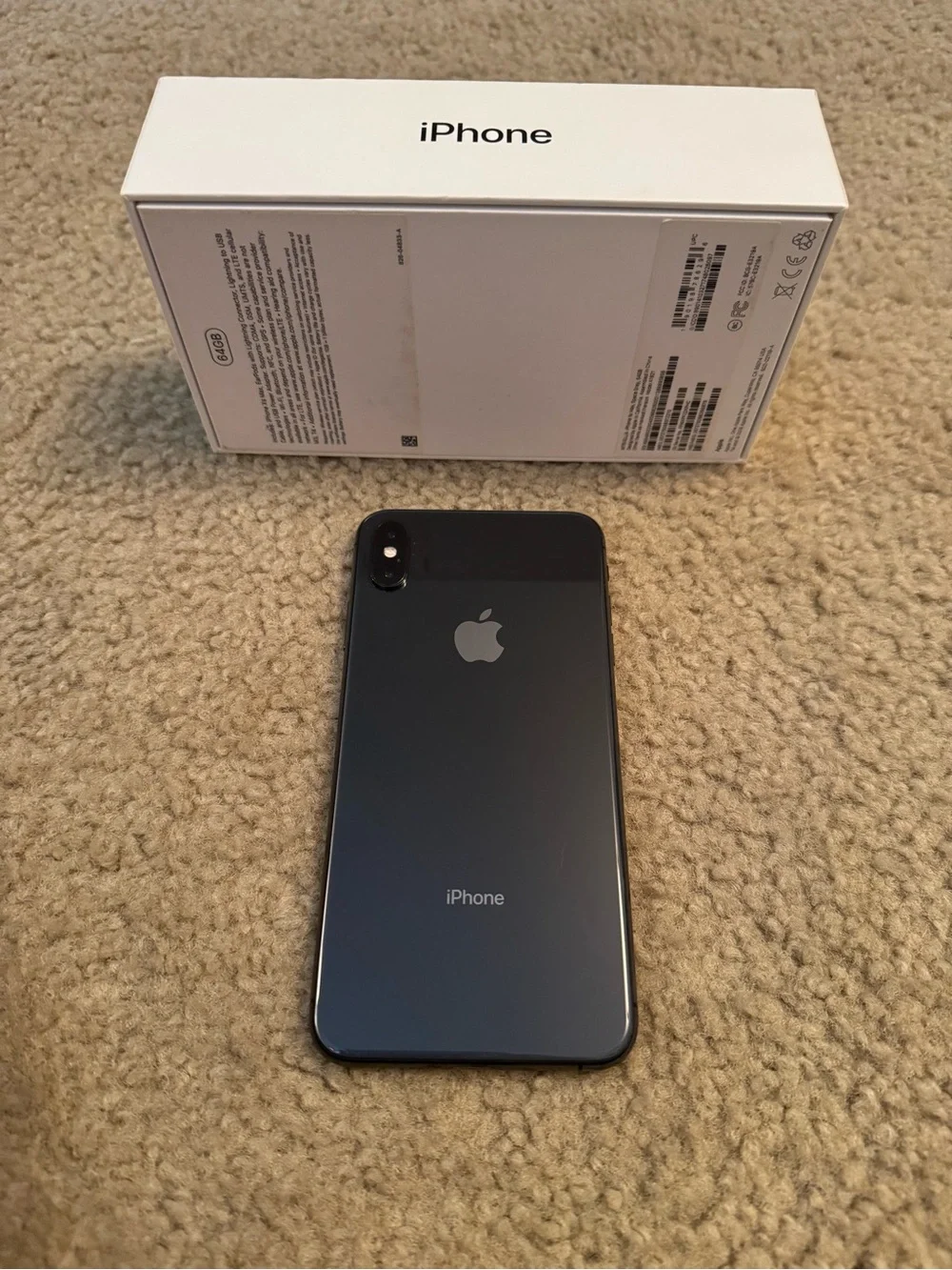Apple iPhone XS Max - Space Gray with Black OtterBox Case and Box